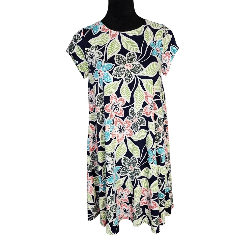 RUBY RD Size Small Textured Puff Tropical Floral Print Shift Dress Resortwear